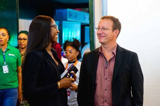 R-L: Julius Berger’s Financial Director, Christian Hausemann and Julius Berger-AFP’s Sandra Kyaan at                                                  the Abuja International Housing Show Exhibition in Abuja, recently